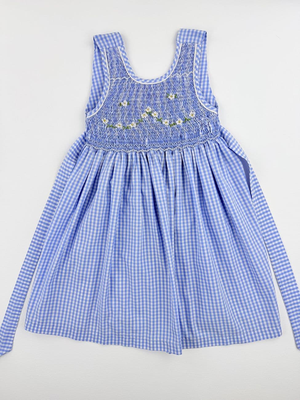 Handbesticktes blaues Gingham-Kleid – 4 Jahre