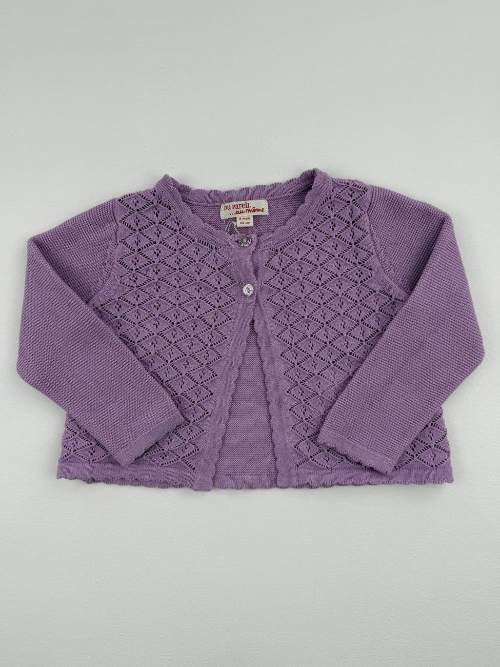Lila durchbrochene Strickweste – DPAM (From the Same to the Same) – 6 Monate (68 cm)