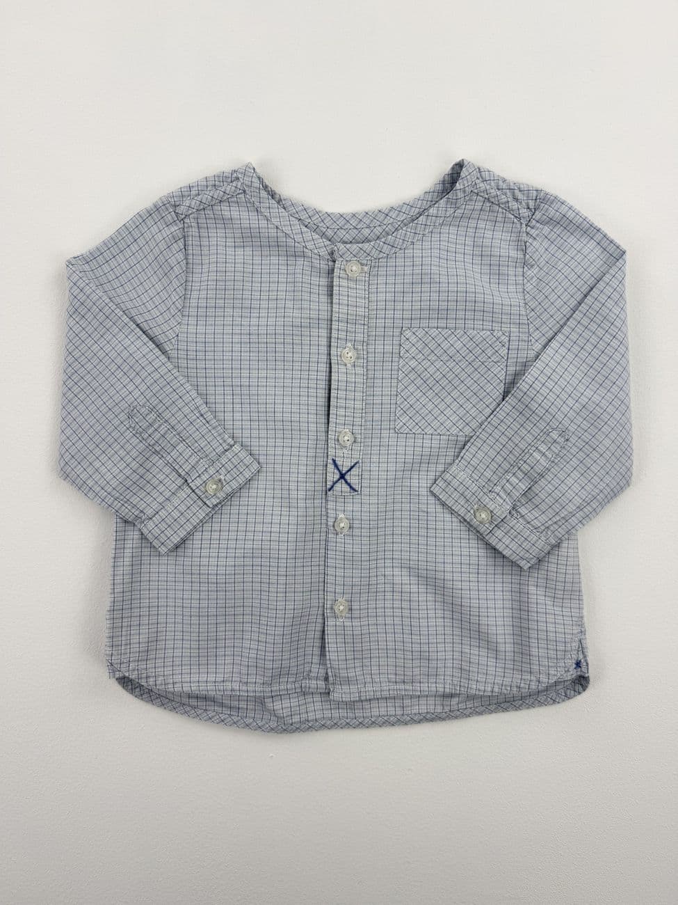 Camisa ligera con finos cuadros grises y azules – DPAM – 6 meses