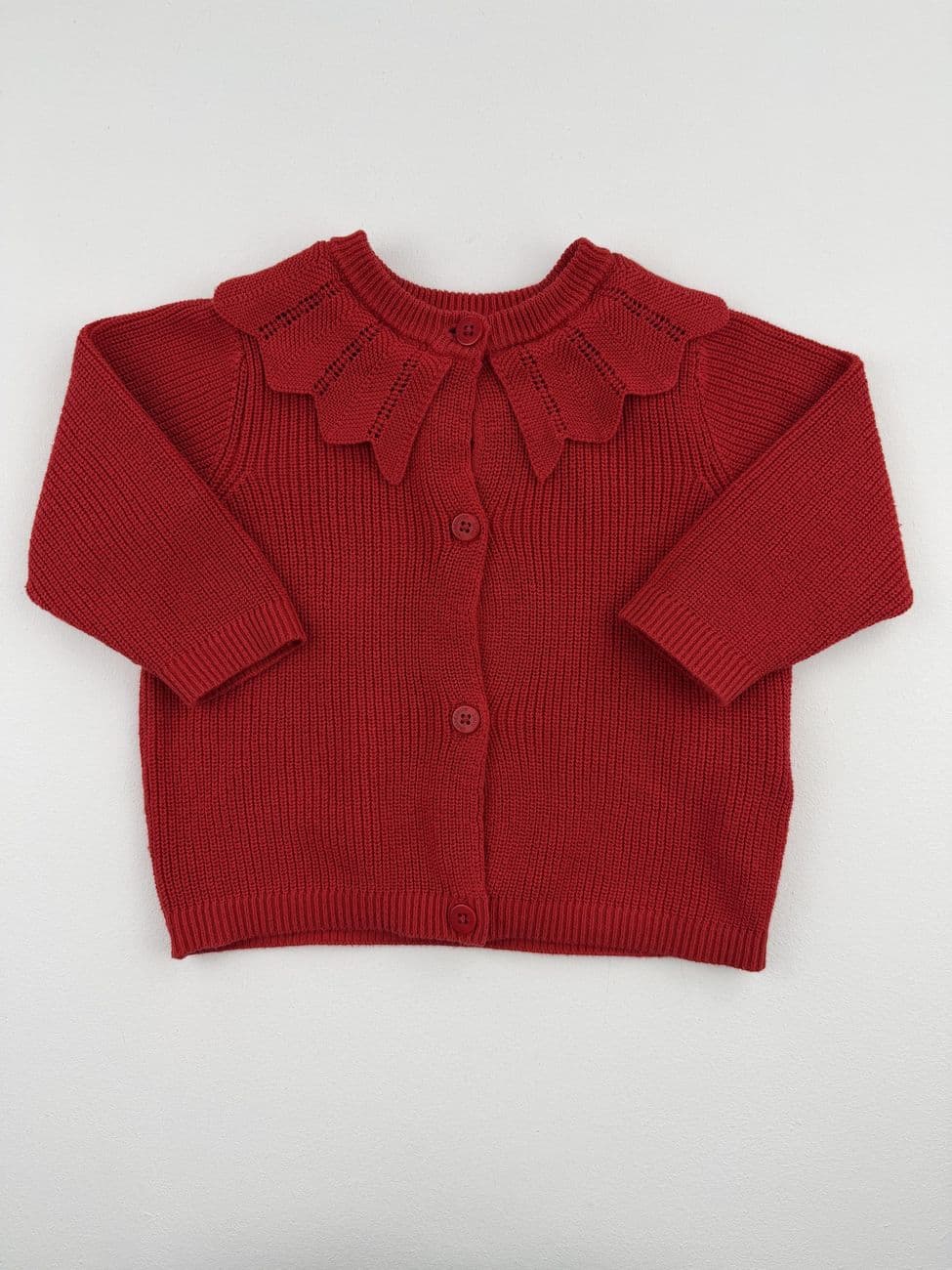 Red knitted vest with fancy collar – Lulu Castagnette – 6 months