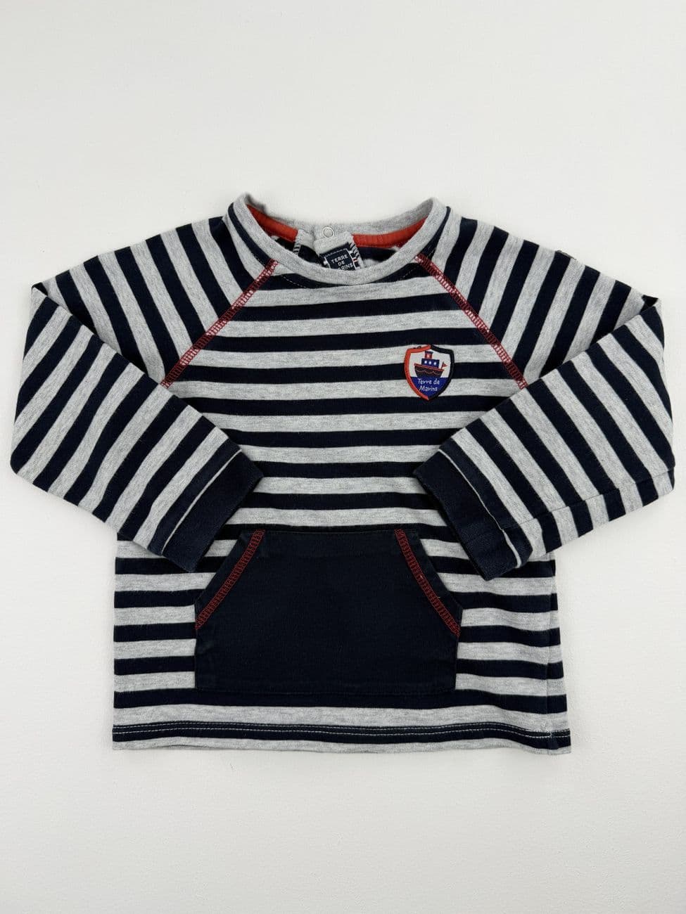 Langärmliges gestreiftes T-Shirt mit Tasche – Terre de Marins – 23 Monate (86 cm)