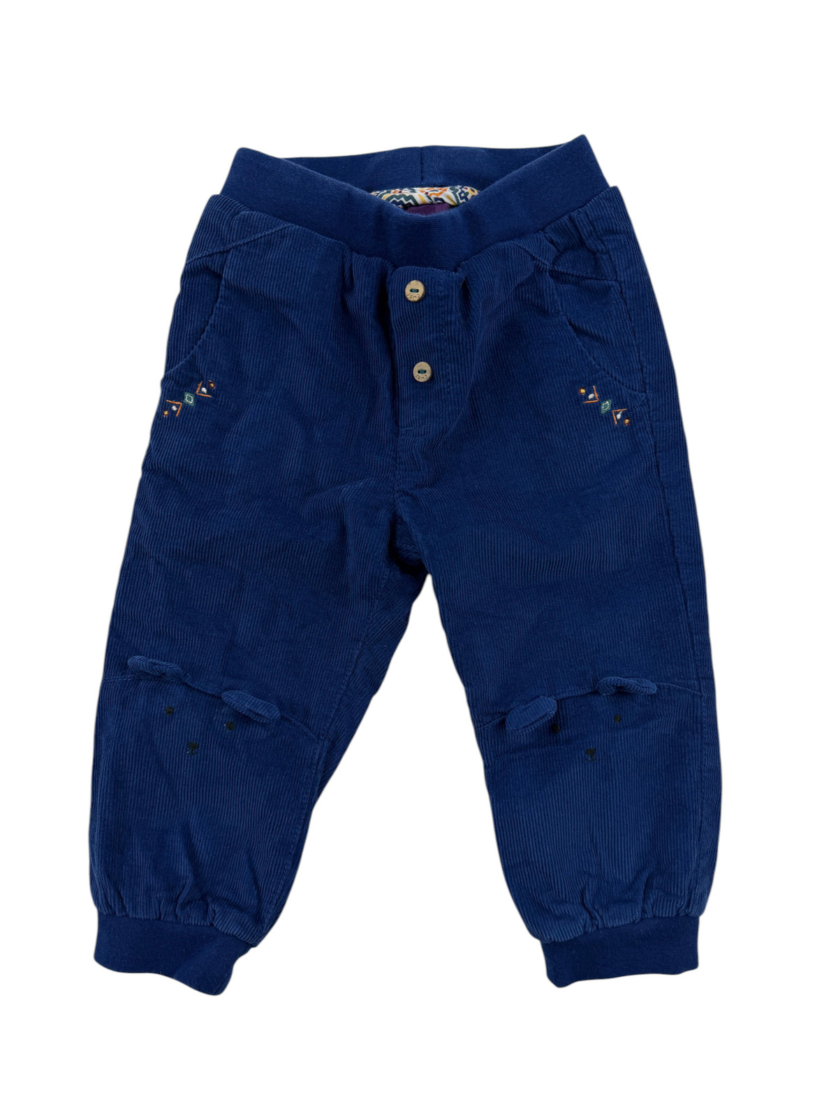 Pantalon en velours bleu brodé lama – Sergent Major – 18 mois (80 cm)