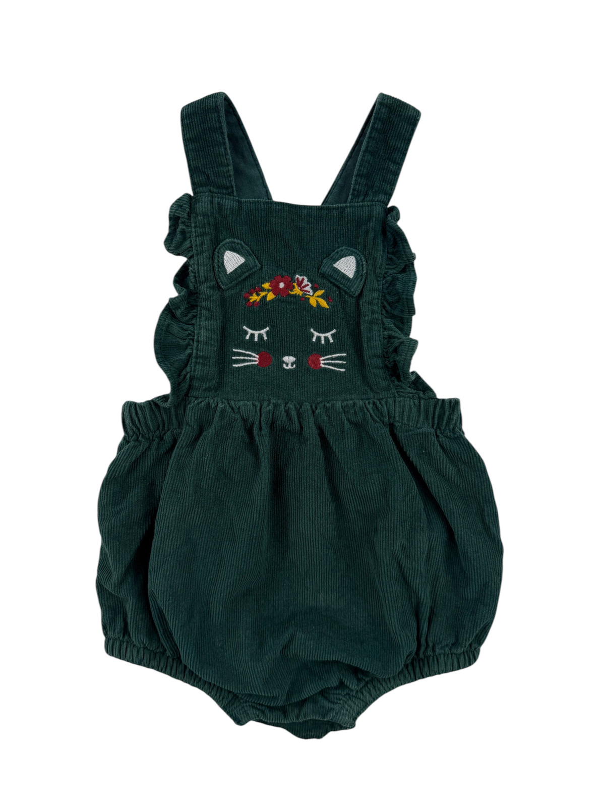 Barboteuse en velours vert brodée chat – Sergent Major – 6 mois (68 cm)