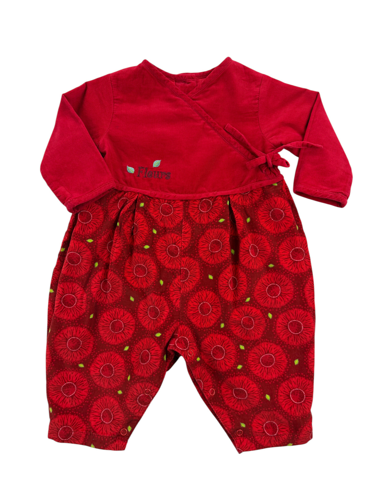 Combinaison en velours fleurie rouge – Arthur & Félicie – 6 mois (67 cm)