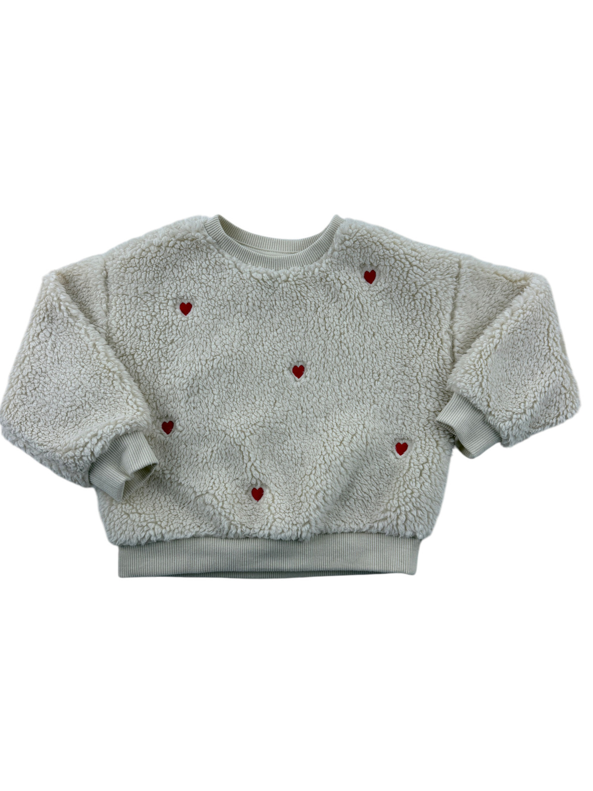 Pull tout doux écru à petits cœurs rouges – Kiabi – 18 mois (86 cm)