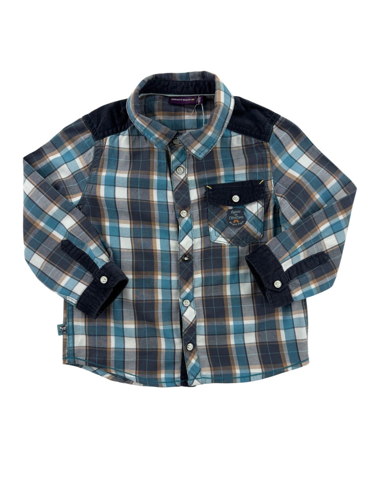 Chemise à carreaux bleu et marron avec détails en velours – Sergent Major – 24 mois (86 cm)