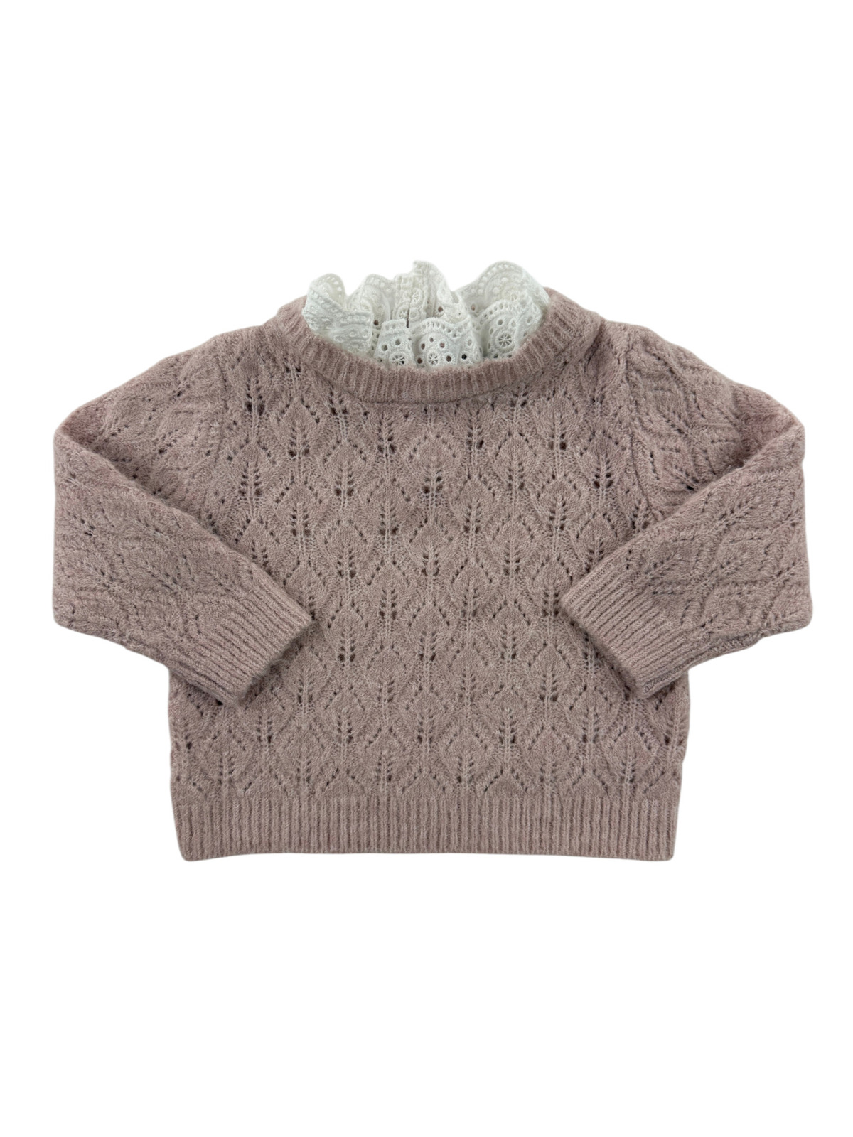 Pull en maille vieux rose à col brodé blanc – Kiabi – 1 mois (54 cm)
