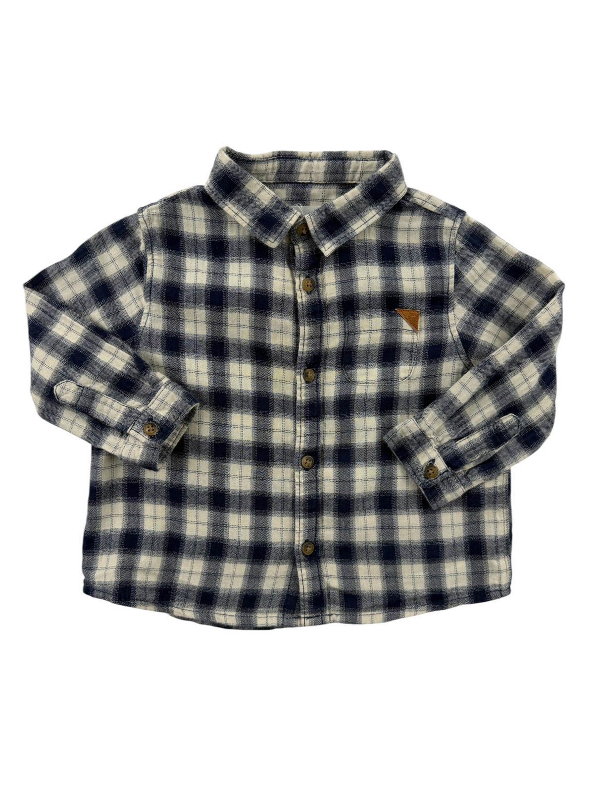 Chemise à carreaux bleu marine et écru – Zara – 6/9 mois (74 cm)