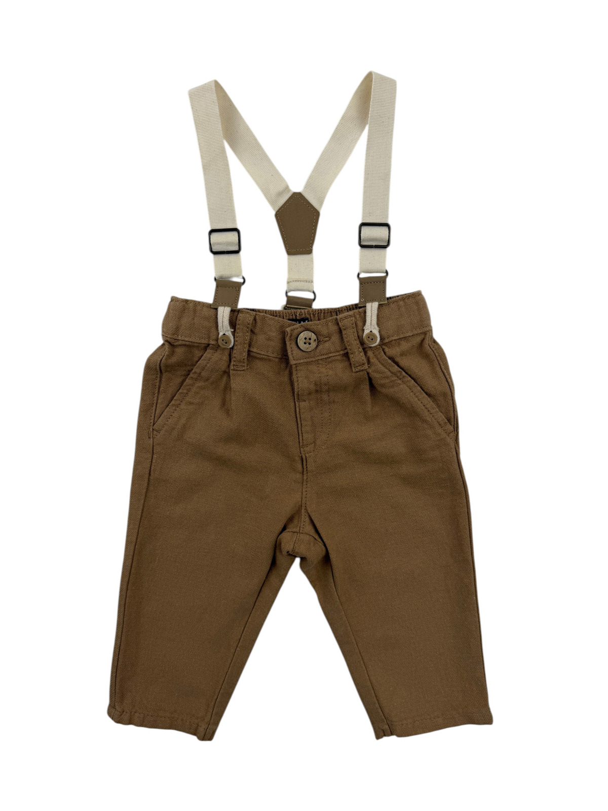Pantalon coton et lin, marron à bretelles – Kiabi – 6 mois (68 cm)