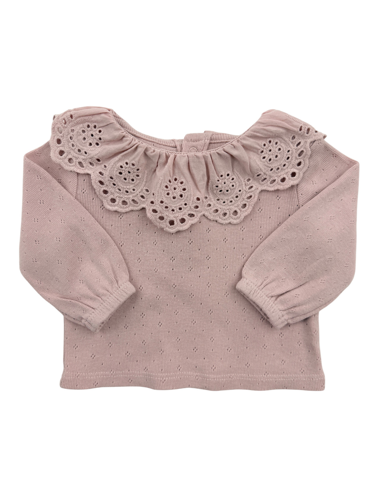 Tee-shirt manches longues rose à col brodé – Kiabi – 1 mois (54 cm)