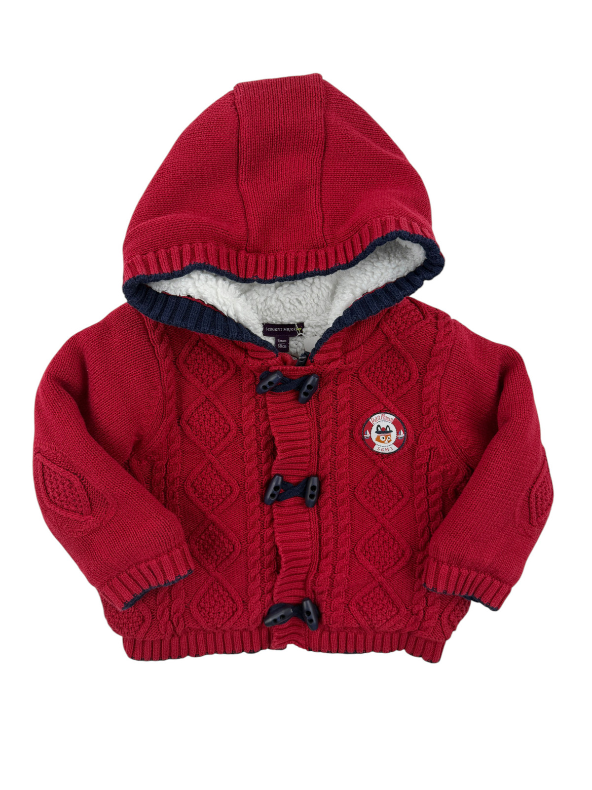 Gilet / veste à capuche en maille rouge doublé sherpa – Sergent Major – 6 mois (68 cm)
