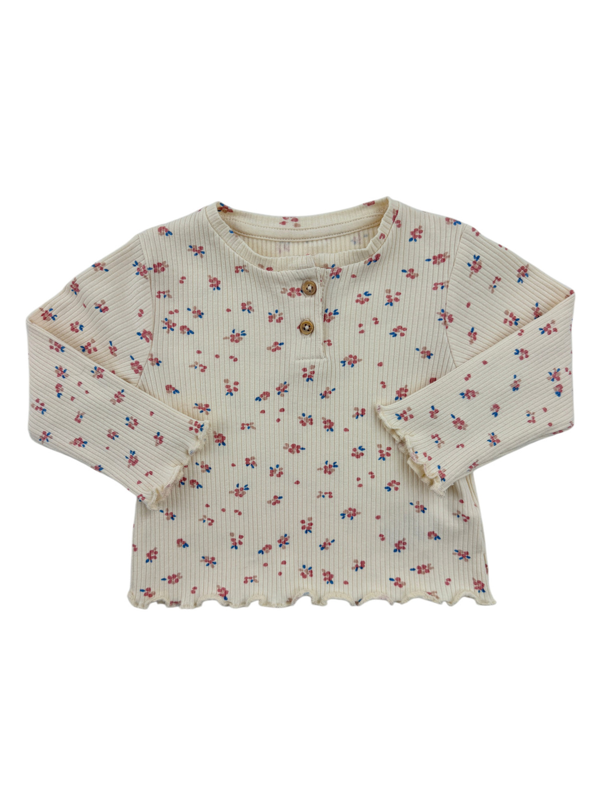 Tee-shirt manches longues côtelé à fleurs – Vertbaudet – 9 mois (71 cm)