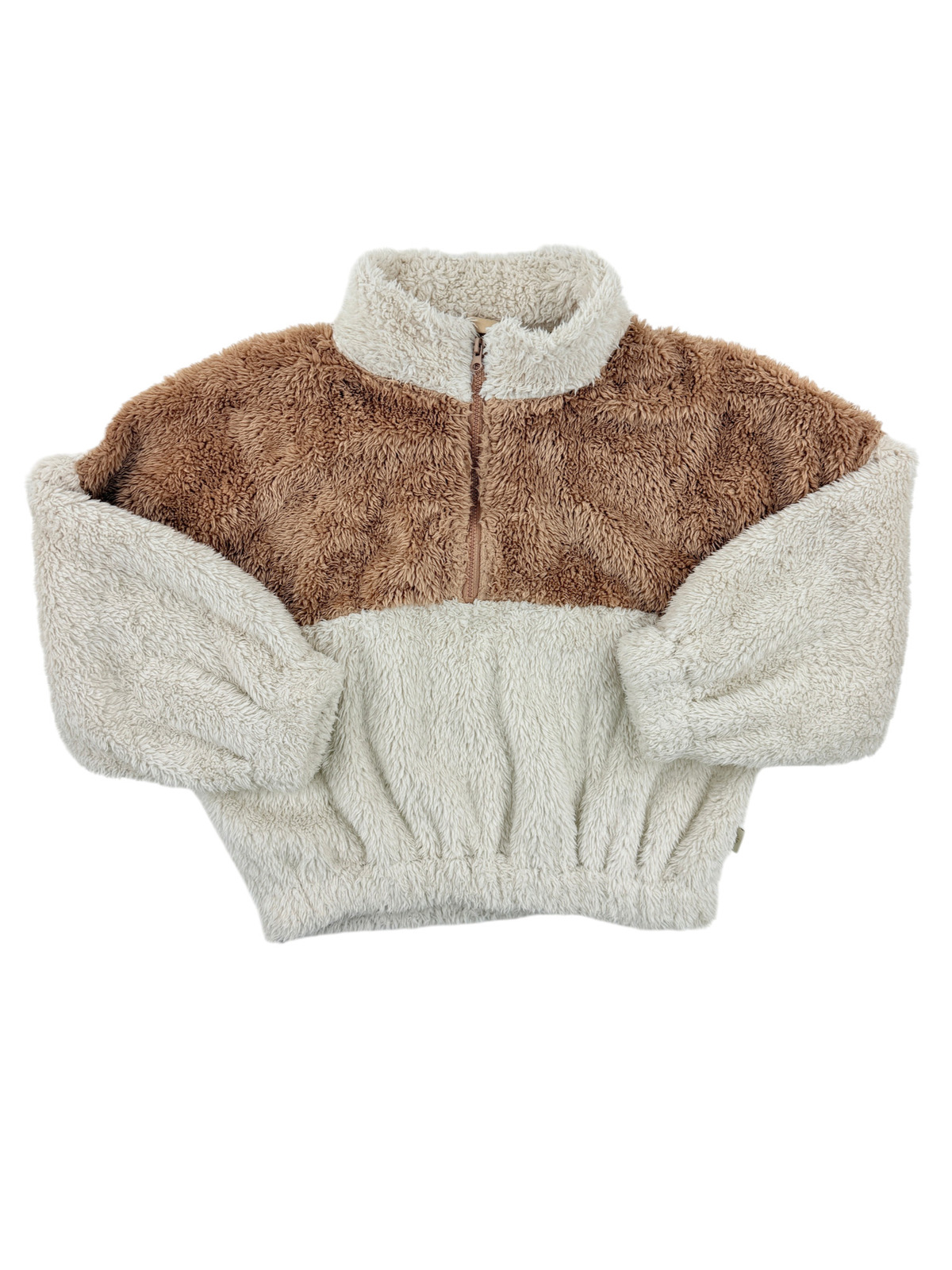 Pull polaire bicolore écru et marron – Gamin Gamine – 5/6 ans