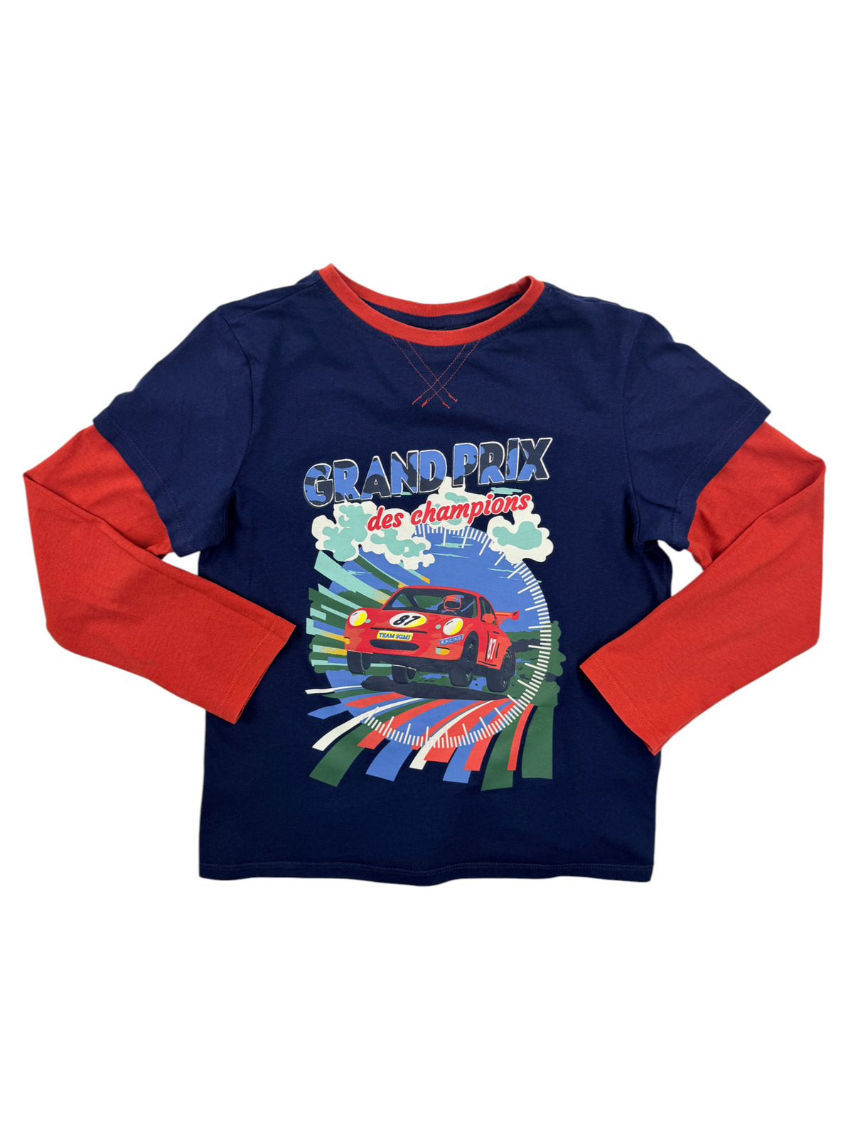 Tee-shirt manches longues effet 2 en 1 voiture de course – Sergent Major – 7 ans (122 cm)