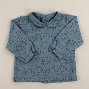 Tee-shirt manches longues bleu chiné imprimé lapins – Petit Bateau – 3 mois (60 cm)