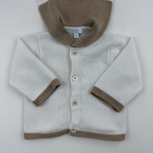 Gilet maille blanc cassé et camel – Jacadi – 1 mois