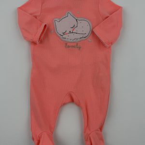 Pyjama rose fluo chaton – Kiabi – 1 mois (52/55 cm)