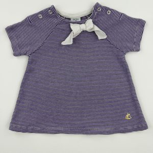 Tee-shirt rayé violet et blanc – Petit Bateau – 12 mois (74 cm)