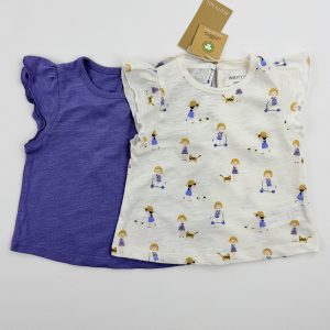 Lot de 2 tee-shirts violet et imprimé – Bout’chou – 6 mois
