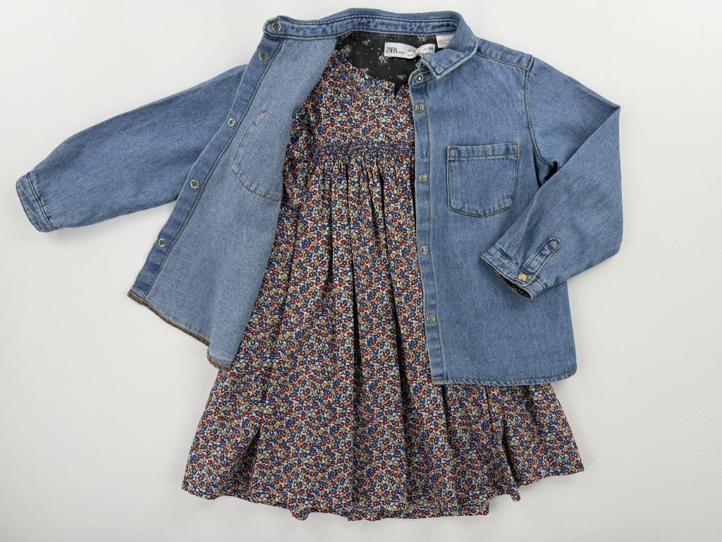 Tenue de printemps pour fille 3 ans avec robe fleurie et veste en jean