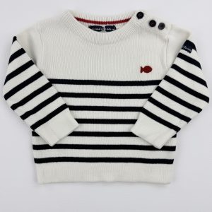 Pull marinière écru et noir – Week-end à la mer – 6 mois