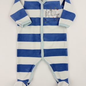 Pyjama velours rayé bleu et blanc – Petit Bateau – 6 mois (67 cm)