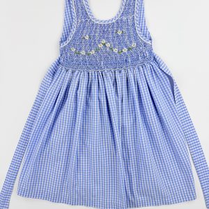 Robe vichy bleu brodée main – 4 ans