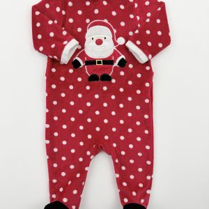 Pyjama de Noël en velours rouge à pois – 6 mois