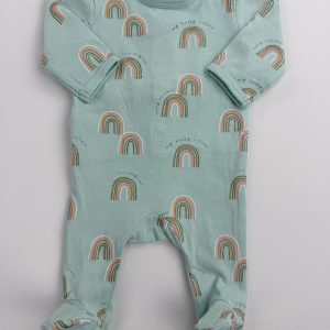 Pyjama coton vert d’eau imprimé arc-en-ciel – Kiabi – 1 mois (52/55 cm)