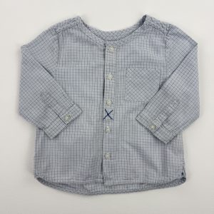 Chemise légère à fins carreaux gris et bleus – DPAM – 6 mois