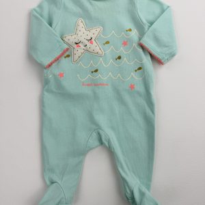 Pyjama coton vert d’eau motif étoile – Kiabi – 1 mois (52/55 cm)