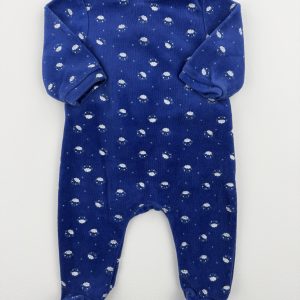 Pyjama velours bleu imprimé – Mots d’enfants – 3 mois